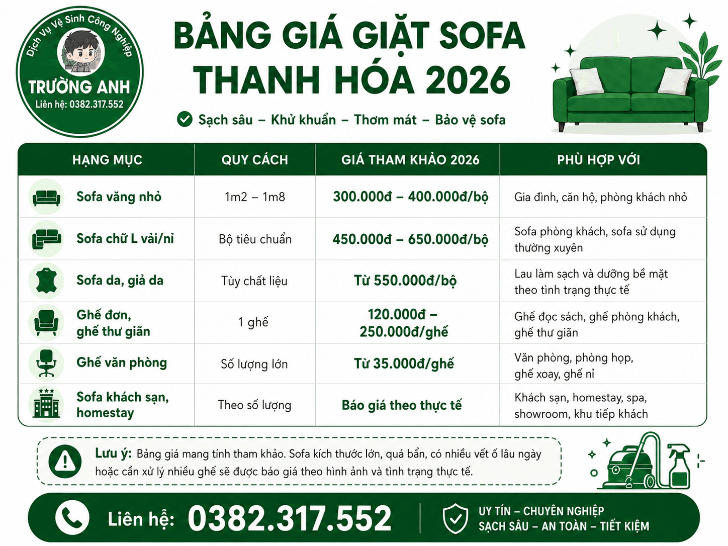 Giặt sofa tại Thanh Hóa cho gia đình căn hộ văn phòng homestay