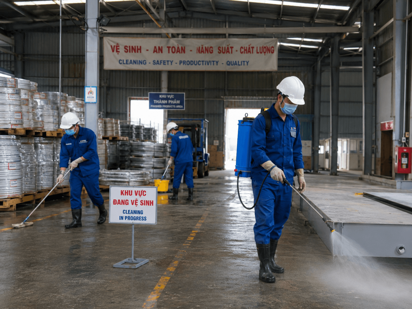 Quy trình vệ sinh nhà xưởng Nghi Sơn bằng máy móc dụng cụ chuyên dụng