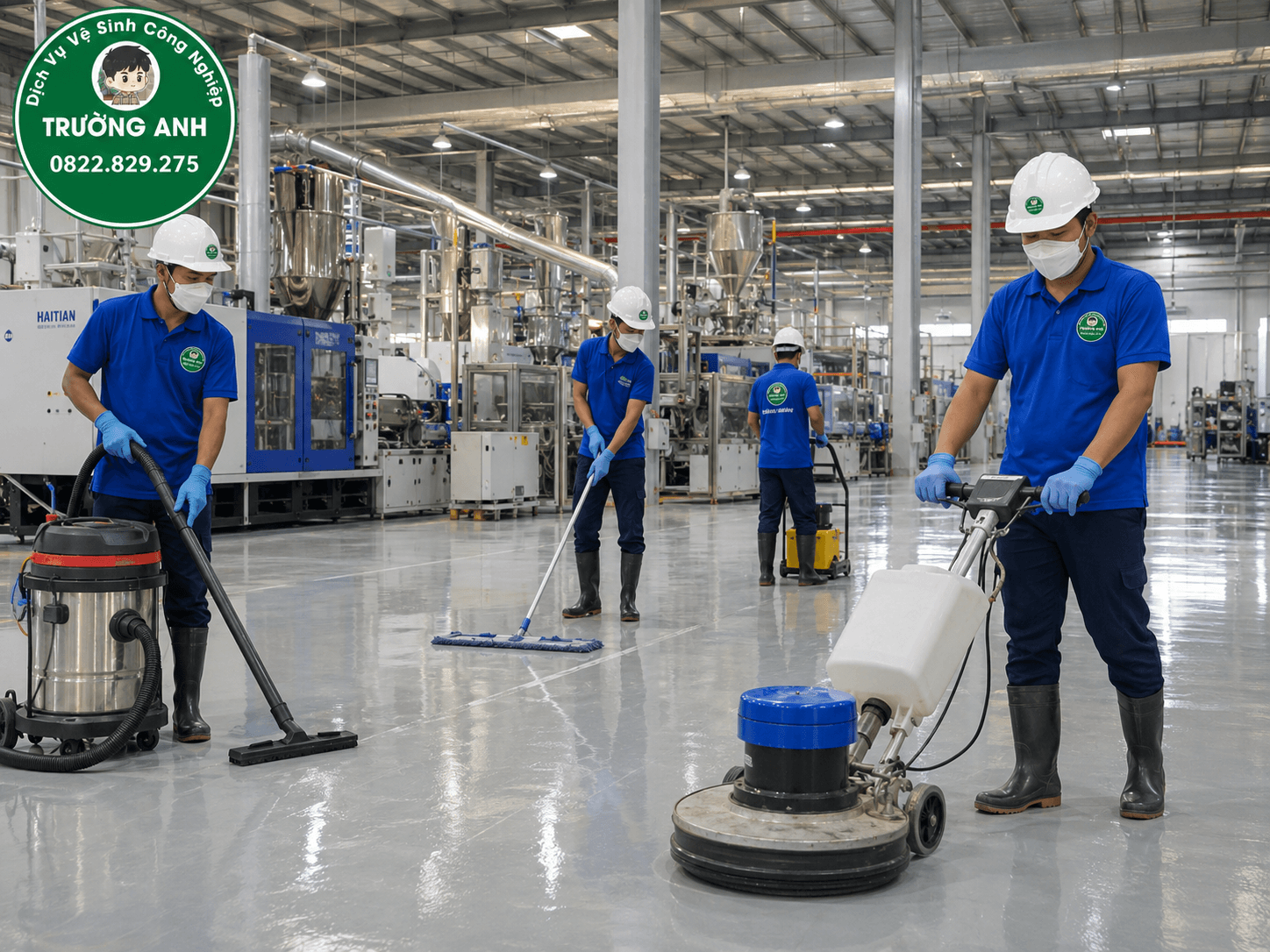 Quy trình vệ sinh nhà xưởng Bỉm Sơn bằng máy móc dụng cụ chuyên dụng